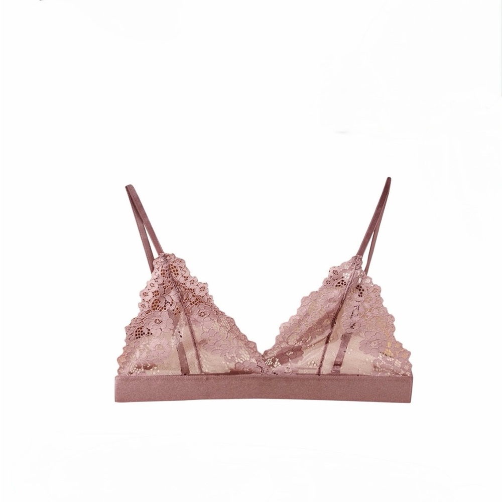 Dusty Rose Lace Bralette | Sheer Floral | Adjustable Straps
